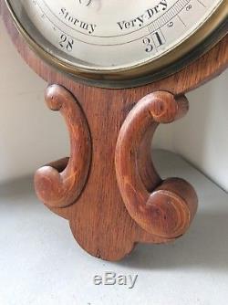 Antique Victorian W. J. Thompson Ashford Kent Oak Aneroid Barometer Arts & Crafts