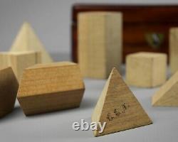 Antique Victorian boxed set of wooden geometric shapes/solids scientific