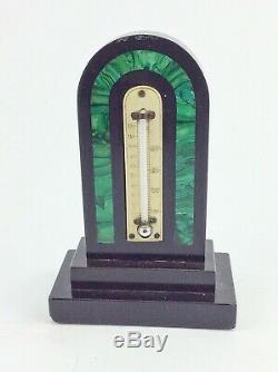 Antique Victorian marble thermometer with Malachite inlay