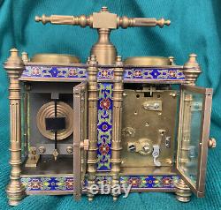 Antique/Vintage Small Cloisonné Enamel & Brass Dual Carriage Clock/Barometer