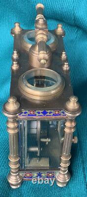 Antique/Vintage Small Cloisonné Enamel & Brass Dual Carriage Clock/Barometer