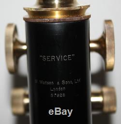 Antique WATSONS BRITISH Service Microscope in Original Case c1935 PL1112