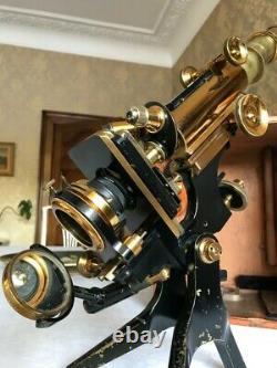 Antique W. Watson & Sons Brass Edinburgh Royal Monocular Microscope c1915, Cased