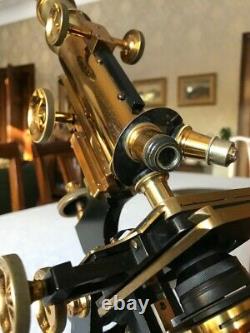 Antique W. Watson & Sons Brass Edinburgh Royal Monocular Microscope c1915, Cased