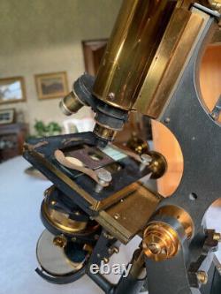 Antique W. Watson & Sons Edinburgh-H Brass Microscope circa 1906, Cased