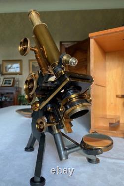 Antique W. Watson & Sons Edinburgh-H Brass Microscope circa 1906, Cased
