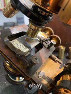Antique W. Watson & Sons Edinburgh-H Brass Microscope, circa 1907, Cased