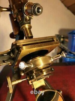 Antique W. Watson & Sons Edinburgh Mono/Binocular Brass Microscope c1900, Cased