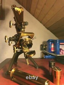 Antique W. Watson & Sons Edinburgh Mono/Binocular Brass Microscope c1900, Cased