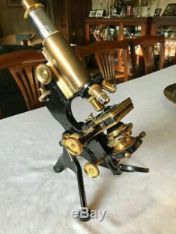 Antique W. Watson & Sons Edinburgh Student's Stand-H Microscope, Cased, c1930