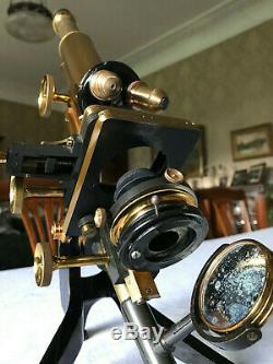 Antique W. Watson & Sons Edinburgh Student's Stand-H Microscope c1911, Cased