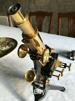 Antique W. Watson & Sons Edinburgh Student's Stand-H Microscope c1912, cased