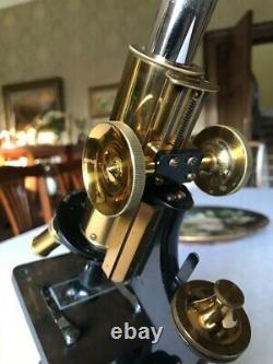 Antique W. Watson & Sons Ltd Brass Edinburgh Stand-F Microscope c1918, Cased