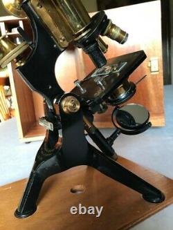 Antique W. Watson & Sons Ltd Brass Edinburgh Stand-F Microscope c1918, Cased