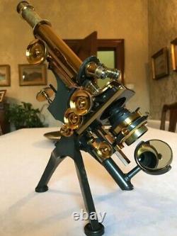 Antique W. Watson & Sons Ltd Brass Edinburgh Stand-H Microscope c1898, Cased