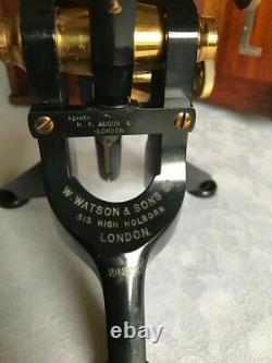 Antique W. Watson & Sons Ltd Brass Edinburgh Stand-H Microscope c1918, Cased