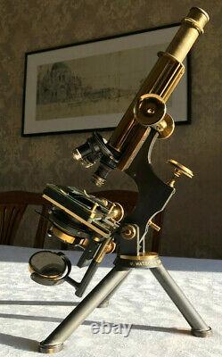 Antique W. Watson & Sons Ltd Brass Fram Monocular Microscope circa 1902