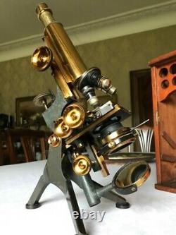 Antique W. Watson & Sons Ltd Edinburgh-H Student's Microscope circa 1907, Cased