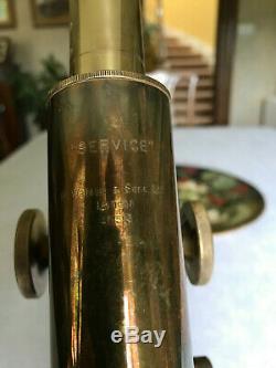 Antique W. Watson & Sons Service Microscope in Brass circa 1925 with Case