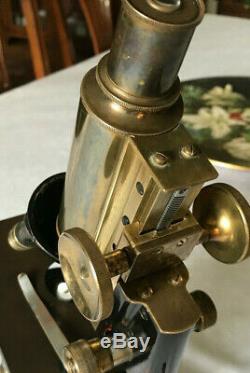 Antique W. Watson & Sons Service Microscope in Brass circa 1925 with Case