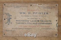 Antique Wm H Pfister Brass 13 Telescopic Level Transit Orig Box Cincinnati Ohio