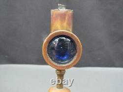 Antique brass blue bulls eye lens whale oil reading lamp