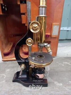 Antique c1911 Ernst Leitz Wetzlar Brass Microscope, Cased, Free Slides Included