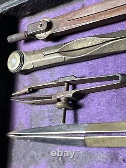 Antique c. 1890 1904 Exotic DRAFTING Set Drawing Instruments TOOLS in Box