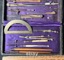 Antique c. 1890 1904 Exotic DRAFTING Set Drawing Instruments TOOLS in Box