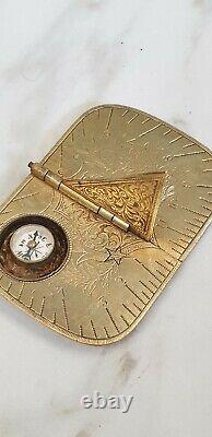 Antique folding brass pocket compass sun dial by baum & co birmingham 1875
