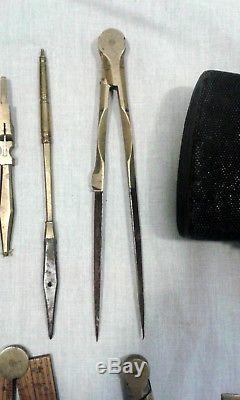 Antique georgian draughtsmans etui case shagreen black complete set