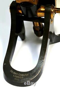 Antique lacquered brass compound microscope by Henry Crouch, London