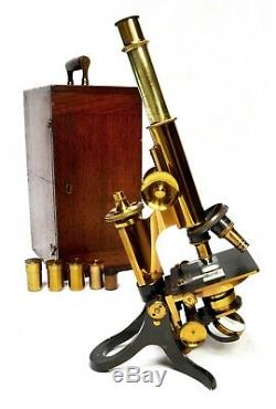Antique lacquered brass compound microscope by Henry Crouch, London