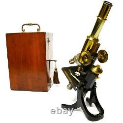 Antique lacquered brass compound microscope by James Swift of London