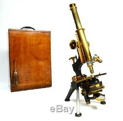 Antique lacquered brass microscope by Watson & Sons of London, circa 1898
