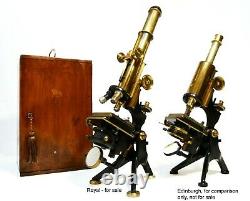 Antique lacquered brass microscope, the'Royal' by Watson & Sons, London. 1920