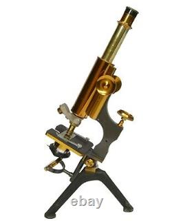 Antique microscope, lacquered brass, Watson & Sons, London, Fram, 1920s