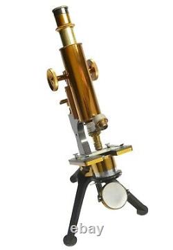 Antique microscope, lacquered brass, Watson & Sons, London, Fram, 1920s