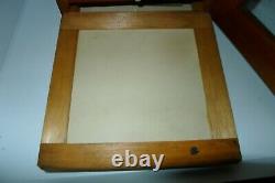 Antique microscope slide wooden box tabletop cabinet with drawers