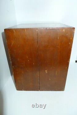 Antique microscope slide wooden box tabletop cabinet with drawers