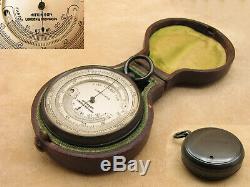 Antique pocket barometer with curved thermometer signed Aitchison London