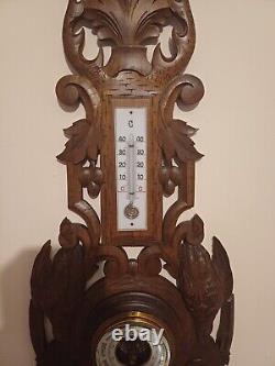 BLACK forest Style, wooden Carved French Barometer, 75 Cm Longue, 30 Cm Wide