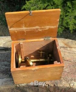Beautiful Antique Vintage Small Brass Microscope In Original Wooden Box