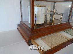 Beautiful & Top Quality Rare Antique Barograph With Thermometer Dark Oak Case