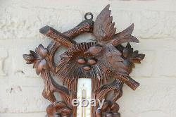 Black forest wood carved baromater bird nest butterfly insect rare