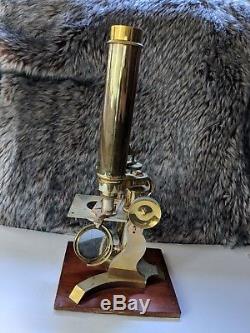 Brass Microscope Rare Outfit James How London 1870-1900 Antique Mahogany Cased
