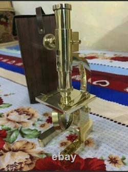 Brass Microscope Student Microscope 7 Inch Vintage Type With Leather Cover