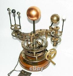 Brass Solar System Orrery Sun, Earth And Moon Fully Handmade with wooden base