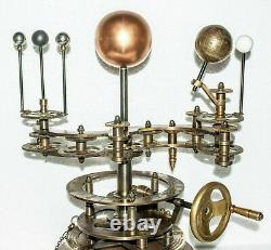 Brass Solar System Orrery Sun, Earth And Moon Fully Handmade with wooden base