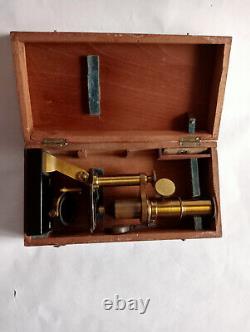 Brass Student portable microscope with original case, late 19th Century